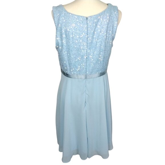 Womens XL Sleeveless Light Blue Chiffon Dress W/ Sequin Bodice & Zipper Back - Picture 4 of 9